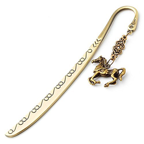 GSPStyle Retro Schöne Lesezeichen Anhänger Bookmark Envelope Messer mit Metallanhänger Bronze Pferd von GSPStyle