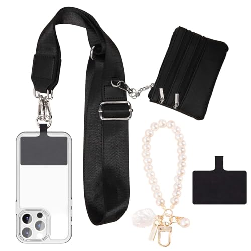 GSQITE Handygurt mit Reißverschluss Tasche ，Clip und Go Strap für Telefon mit Geldbörse ，Handygurt Crossbody ，Handytasche zum Umhängen (schwarz) von GSQITE
