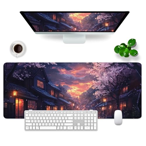 Gaming Mousepad Großes Mauspad 80x30cm Schreibtischunterlage XL Mousepad & Desk Pad (Kirschblüten) von GSQITE
