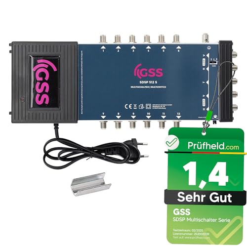 [ Test SEHR GUT *] GSS 5/12 Multischalter für Quattro & Quad LNB (4fach) geeignet, Multiswitch für 1 Satelliten & 12 Teilnehmer (TV, Sat Receiver), Matrix Satellit Verteiler, HD 4K, für Schüssel von GSS