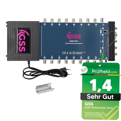 [ Test SEHR GUT *] GSS 5/16 Multischalter für Quattro & Quad LNB, Multiswitch für 1 Satelliten & 16 Teilnehmer komplett (TV, Sat-Receiver), Matrix, HD 4K UHD, für Satellitenschüsseln Sat Anlage von GSS