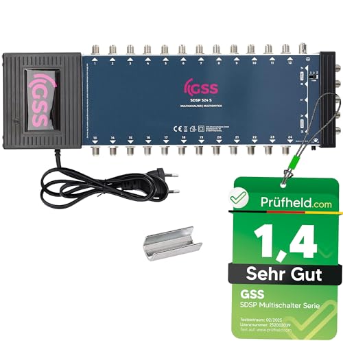 [ Test SEHR GUT *] GSS 5/24 Multischalter für Quattro & Quad LNB, Multiswitch für 1 Satelliten & 24 Teilnehmer (Fernseher, Sat Receiver), 4K Antennenverteiler, für Satellitenschüssel Satanlage von GSS