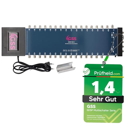 [ Test SEHR GUT *] GSS 5/32 Multischalter für Quattro & Quad LNB, Multiswitch für 1 Satelliten & 32 Teilnehmer (Fernseher, Satreceiver), HD 4K Matrix Verteiler Splitter, für Satschüssel Satanlagen von GSS