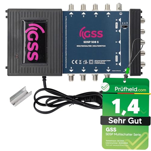 [ Test SEHR GUT *] GSS 5/8 Multischalter für Quattro & Quad LNB, Multiswitch für 1 Satelliten & 8 Teilnehmer (TV, Sat Receiver), Matrix Sat Verteiler, HD 4K Digital, für Schüssel Spiegel Antenne von GSS