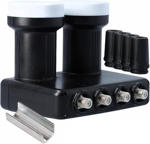 GSS Grundig Monoblock Quad LNB - 4 Teilnehmer 2 Satelliten (Astra 19.2 & Hotbird 13) - Monoblock LNB für Satellitenschüssel, Sat, Digital, Full HD, 4K, 8K, TV, Fernseher - Gummitülle + Aufdrehhilfe von GSS