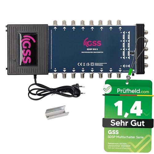 [ Test SEHR GUT *] GSS 9/16 Multischalter für Quattro & Quad LNB, Multiswitch für 2 Satelliten & 16 Teilnehmer komplett (TV, Sat-Receiver), Matrix, HD 4K UHD, für Satellitenschüsseln Sat Anlage von GSS