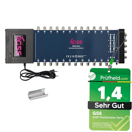 GSS Multischalter 9/24 für 2 Satelliten & 24 Teilnehmer inkl. Aufdrehhilfe - für 2 Quad oder 2 Quattro LNB geeignet - Regelbare Terestrik - 22Khz - integriertes stromspar Netzteil - Multiswitch von GSS