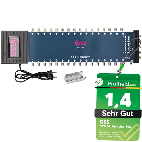 [ Test SEHR GUT *] GSS 9/32 Multischalter für Quattro & Quad LNB, Multiswitch für 2 Satelliten & 32 Teilnehmer (Fernseher, Satreceiver), HD 4K Matrix Verteiler Splitter, für Satschüssel Satanlagen von GSS