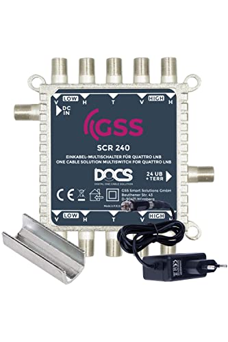 GSS Multischalter kaskadierbar 24 Teilnehmer 1 Satellit mit Netzteil, Einkabellösung - DOCS/DCSS, für Quattro LNB, Satverteiler, Multiswitch, Satellit, Digital HDTV FullHd 4K UHD 8K 1080p - SCR240 von GSS