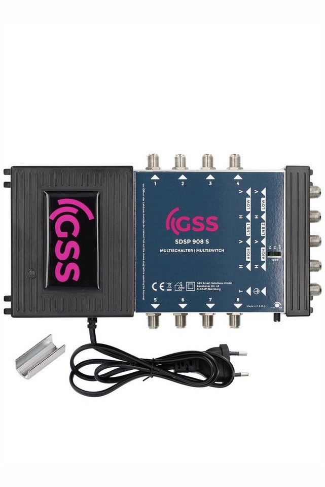 GSS SAT-Multischalter SDSP 908 S - für 2 Quad oder 2 Quattro LNB geeignet, 8 Teilnehmer 2 Satelliten, Aufdrehhilfe - Regelbare Terrestrik von GSS