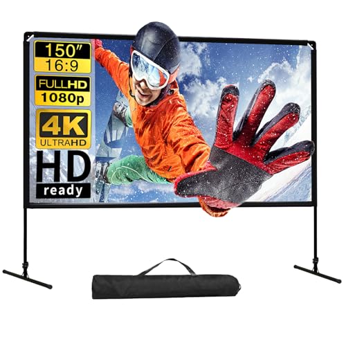 GT GETCO TECH Projektor-Leinwand mit Ständer, 380 cm (150 Zoll) Indoor-Outdoor-Projektor-Leinwand, 4K HD tragbare Projektor-Leinwand, hintere Front-Filmleinwand mit Tragetasche für Heimkino, Party, von GT GETCO TECH