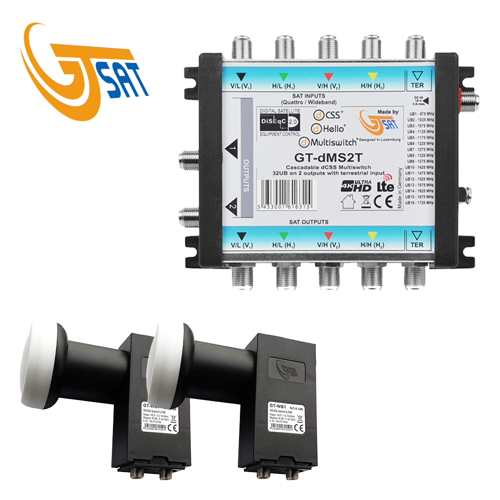 GT-SAT Unicable-Multiswitch GT-dMS2T 2x16UB für bis zu 32 Teilnehmer - 4K/UHD + 2X Wideband LNBs GT-SAT Unicable-Multiswitch GT-dMS2T 2x16UB für bis zu 32 Teilnehmer - 4K/UHD + 2X Wideband LNBs von GT-Sat