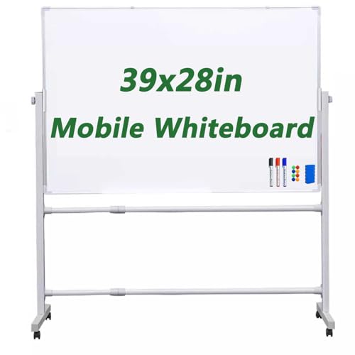 Mobile Tafel, 360° wendbar, doppelseitig, magnetisch, trocken abwischbar, mit tragbarem Rollständer, Staffelei mit Aluminiumrahmen, ideal für Büro und Klassenzimmer von GTATBTG
