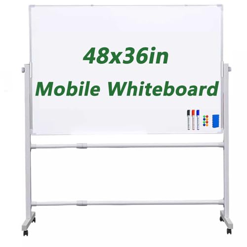 Mobile Tafel, 360° wendbar, doppelseitig, magnetisch, trocken abwischbar, mit tragbarem Rollständer, Staffelei mit Aluminiumrahmen, ideal für Büro und Klassenzimmer Mobile Tafel, 360° wendbar, doppelseitig, magnetisch, trocken abwischbar, mit tragbarem Rollständer, Staffelei mit Aluminiumrahmen, ideal für Büro und Klassenzimmer von GTATBTG