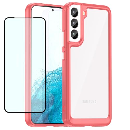 GTBDEKI Clear Hülle für Galaxy S22 Hülle, Samsung S22 SM-S901B Hülle mit HD-Bildschirmschutz, Kratzfeste stoßfeste Harte PC + TPU-Stoßstangenschutz hülle für Samsung Galaxy S22 5G Crystal Red GTBDEKI Clear Hülle für Galaxy S22 Hülle, Samsung S22 SM-S901B Hülle mit HD-Bildschirmschutz, Kratzfeste stoßfeste Harte PC + TPU-Stoßstangenschutz hülle für Samsung Galaxy S22 5G Crystal Red von GTBDEKI