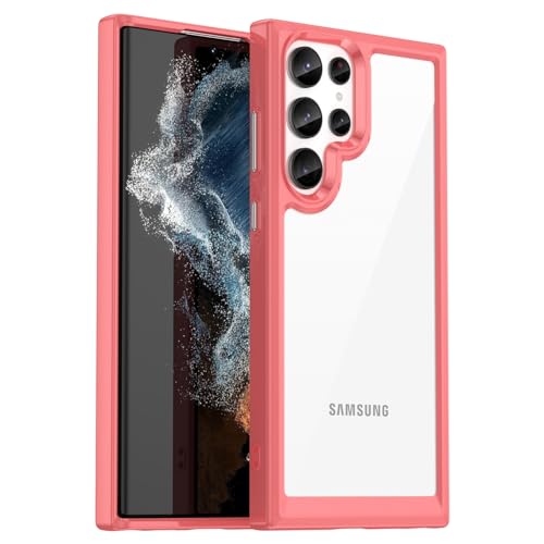 GTBDEKI Clear Hülle für Galaxy S24 Ultra Hülle, Samsung S24 Ultra Hülle mit HD-Bildschirmschutz, Kratzfeste stoßfeste Harte PC + TPU-Stoßstangenschutz hülle für Samsung Galaxy S24 Ultra Crystal Red von GTBDEKI