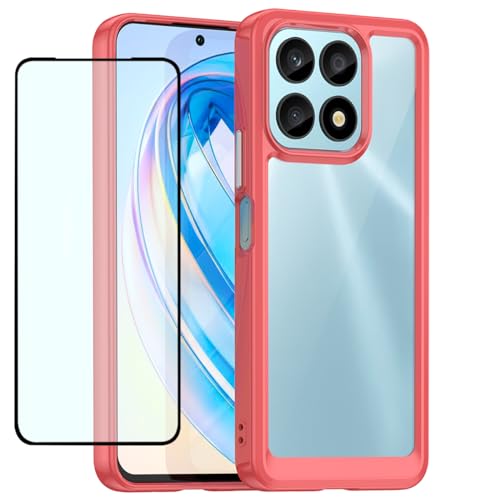GTBDEKI Clear Hülle für Honor X8A Hülle, CRT-LX1 Hülle mit HD-Bildschirmschutz, Kratzfeste stoßfeste transparente Harte PC + TPU-Stoßstangenschutz hülle für Honor X8A Crystal Red von GTBDEKI