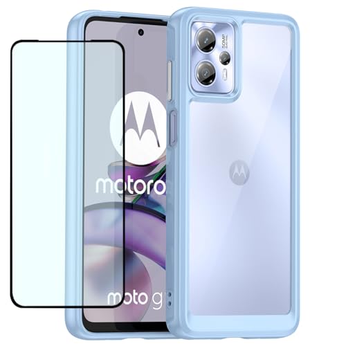 GTBDEKI Clear Hülle für Motorola G23 Hülle, Moto G13 Hülle mit HD-Bildschirmschutz, Kratzfeste stoßfeste transparente Harte PC + TPU-Stoßstangenschutz hülle für Motorola Moto G23 Crystal Blue von GTBDEKI