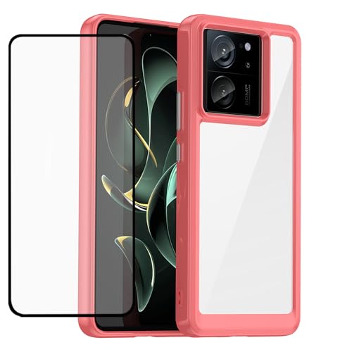 GTBDEKI Clear Hülle für Xiaomi 13T Hülle, Xiaomi 13T PRO Hülle mit HD-Bildschirmschutz, Kratzfeste stoßfeste transparente Harte PC + TPU-Stoßstangenschutz hülle für Xiaomi 13T Crystal Red von GTBDEKI