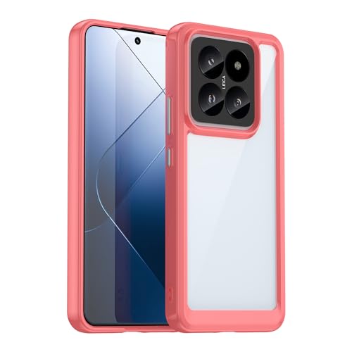 GTBDEKI Clear Hülle für Xiaomi 14 Pro Hülle mit HD-Bildschirmschutz, Kratzfeste stoßfeste transparente Harte PC + TPU-Stoßstangenschutz hülle für Xiaomi 14 Pro Crystal Red von GTBDEKI