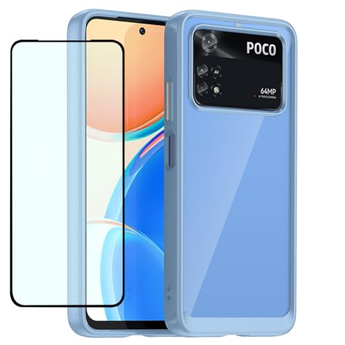 GTBDEKI Clear Hülle für Xiaomi Poco M4 Pro Hülle, 2201117PI Hülle mit HD-Bildschirmschutz, Kratzfeste stoßfeste Harte PC + TPU-Stoßstangenschutz hülle für Xiaomi Mi Poco M4 Pro Crystal Blue von GTBDEKI