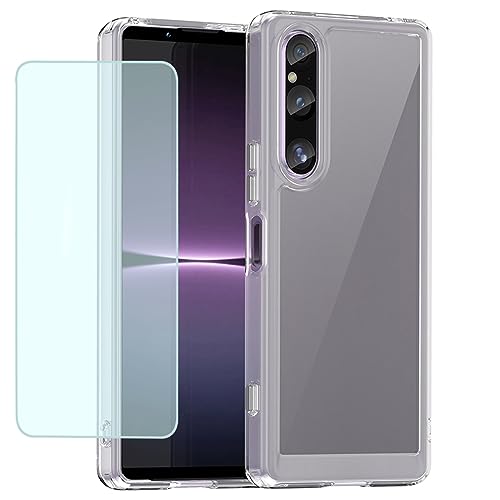 GTBDEKI Clear Hülle für Xperia 1 V Hülle, Sony 1V XQDQ62 Hülle mit HD-Bildschirmschutz, Kratzfeste stoßfeste transparente Harte PC + TPU-Stoßstangenschutz hülle für Sony Xperia 1 V Crystal Clear von GTBDEKI