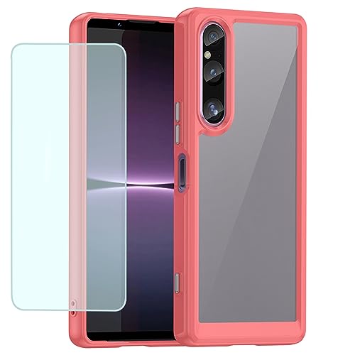 GTBDEKI Clear Hülle für Xperia 1 V Hülle, Sony 1V XQDQ62 Hülle mit HD-Bildschirmschutz, Kratzfeste stoßfeste transparente Harte PC + TPU-Stoßstangenschutz hülle für Sony Xperia 1 V Crystal Red von GTBDEKI
