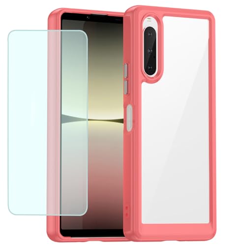 GTBDEKI Clear Hülle für Xperia 10 V Hülle, Sony 10V Hülle mit HD-Bildschirmschutz, Kratzfeste stoßfeste transparente Harte PC + TPU-Stoßstangenschutz hülle für Sony Xperia 10 V Crystal Red von GTBDEKI