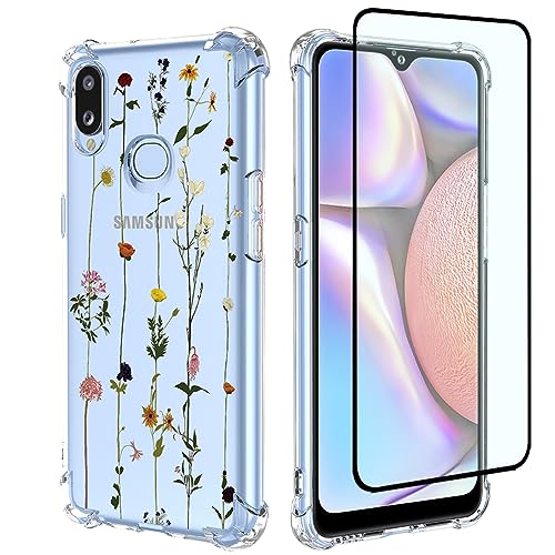 GTBDEKI Handyhülle für Galaxy A10S Hülle, Samsung M01S SM-A107F Hülle mit Displayschutzfolie, Clear Case mit Blumengarten Muster Schutzhülle für Samsung Galaxy A10S Blumengarten von GTBDEKI