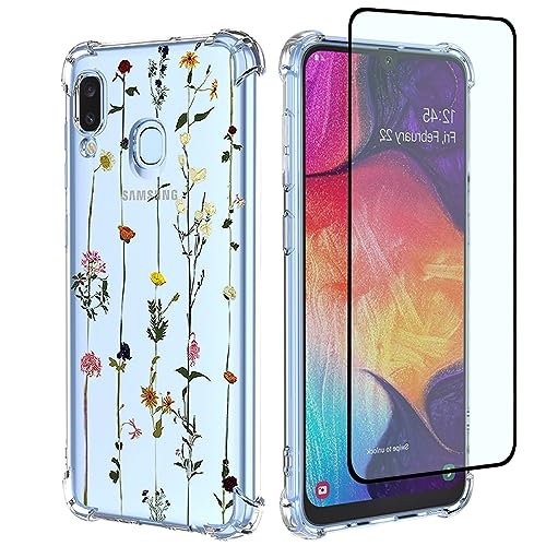 GTBDEKI Handyhülle für Galaxy A40 Hülle, Samsung A40 SM-A405F Hülle mit Displayschutzfolie, transparente Hülle mit Blumengarten Muster Schutzhülle für Samsung Galaxy A40 Blumengarten von GTBDEKI