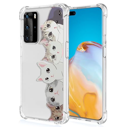 GTBDEKI Handyhülle für Huawei P40 Pro Hülle, ELS-NX9 ELS-N04 Hülle, Clear Case mit Kätzchen Tiermuster Schutzhülle für Huawei P40 Pro Katzen von GTBDEKI