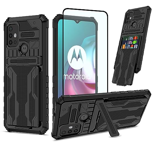 GTBDEKI Handyhülle für Moto G30/Moto G10/Moto G20/Motorola G10 Power XT2129 Hülle mit Displayschutzfolie, Brieftasche Abnehmbarer Kreditkartenhalter Eingebauter Ständer Schutzhülle für Motorola Moto von GTBDEKI