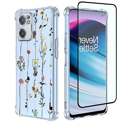 GTBDEKI Handyhülle für OnePlus Nord CE 2 Hülle, OnePlus CE 2 5G IV2201 Hülle mit Displayschutzfolie, Clear Case mit Blumengarten Muster Schutzhülle für OnePlus Nord CE 2 5G Blumengarten von GTBDEKI