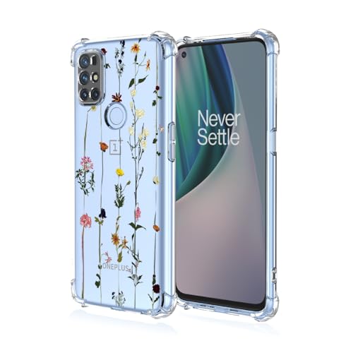 GTBDEKI Handyhülle für OnePlus Nord N10 5G, Transparente Hülle mit Blumenmuster, Schutzhülle mit TPU, Stoßfest, Wasserfest, Schlank von GTBDEKI