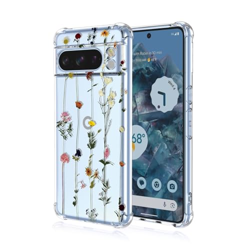 GTBDEKI Handyhülle für Pixel 7 Pro, Google 7 Pro GP4BC GE2AE GFE4J, transparente Hülle mit Blumenmuster, Schutzhülle für Google Pixel 7 Pro Garden von GTBDEKI