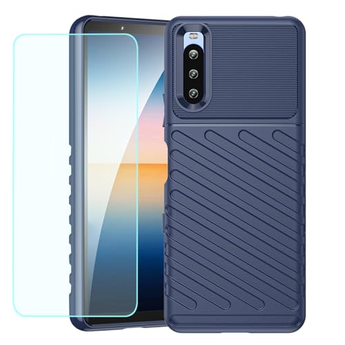GTBDEKI Schutzhülle für Xperia 10 III, Sony 10 III Lite XQ-BT52 Hülle mit Displayschutzfolie, Kohlefaser, kratzfest, stoßfest, flexibel, Gummi, Silikon, TPU-Rückseite, für Sony Xperia 10 III, Blau von GTBDEKI
