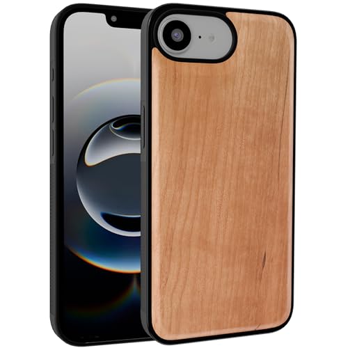 GTElectro Echt Holz Hülle für Apple iPhone 16e Hülle, Schlank Stoßfest Natürliche Holzabdeckung Weich TPU Bumper Langlebig Anti-Kratzer Kabelloses Laden Kompatibel (Kirschholz) von GTElectro