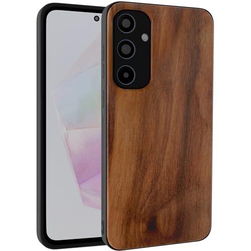 GTElectro Echt Holz Hülle für Samsung Galaxy A35 5G, Schlank Stoßfest Natürliche Holzabdeckung Weich TPU Bumper Langlebig Anti-Kratzer Kabelloses Laden Kompatibel (Walnuss) von GTElectro