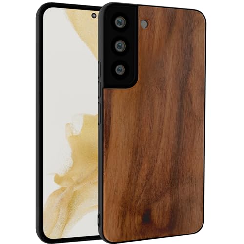 GTElectro Echt Holz Hülle für Samsung Galaxy S22 Hülle, Schlank Stoßfest Natürliche Holzabdeckung Weiche TPU Bumper Langlebig Anti-Kratzer Kabelloses Laden Kompatibel (Walnuss) von GTElectro
