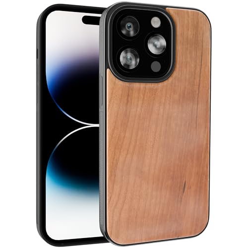 GTElectro Hülle für Apple iPhone 14 Pro, echtes Naturholz & Weiche TPU-Gummi Schutzhülle, langlebige Hybrid-Holzhülle, stoßfester Schutz, iPhone 14 Pro Case (Kirschholz) von GTElectro