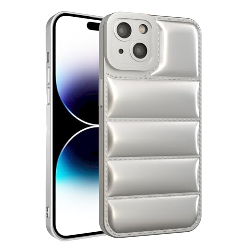 GTElectro Puffer Hülle für iPhone 15 Plus, Weich TPU Gestepptes Kissen Design, Schlank & Stoßfest, Kameraschutz, Rutschfester Griff, kabelloses Laden kompatibel (Silber) von GTElectro