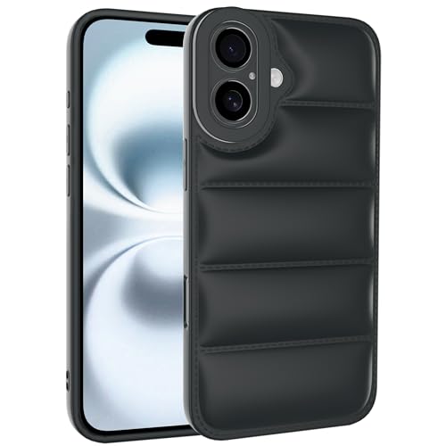 GTElectro Puffer Hülle für iPhone 16, Weich TPU Gestepptes Kissen Design, Schlank & Stoßfest, Kameraschutz, Rutschfester Griff, Kabelloses Laden Kompatibel (Schwarz) von GTElectro