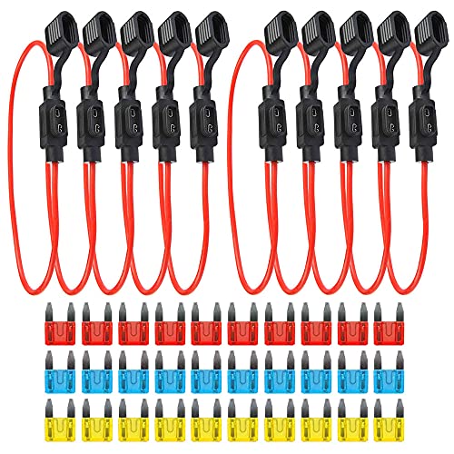 GTIWUNG 10 Stück Sicherungshalter für KFZ-Sicherungen mit Voll Vergossenem Gehäuse Flachsicherung Halter Wasserdicht Auto Sicherungshalter Inline Blade Fuse Holder, Kleine von GTIWUNG