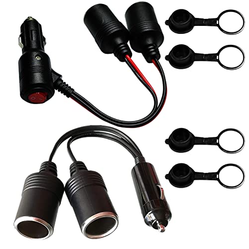 GTIWUNG 2 Stück Auto Motorrad Zigarettenanzünder Verteiler Adapter DREI-Wege-Buchse Splitter, 1 bis 2 KFZ Auto Zigarettenanzünder Stecker mit Schalter 12V/24V von GTIWUNG