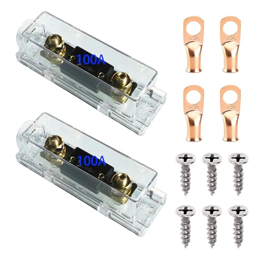 GTIWUNG 2 Stücke 100A ANL Sicherungshalter Auto kfz Sicherung Audio Stereo ANL Fuse 100A ANL-Sicherungen + 4 Stücke Kupferringkleme 3/8", für Audio- und Videosysteme von GTIWUNG