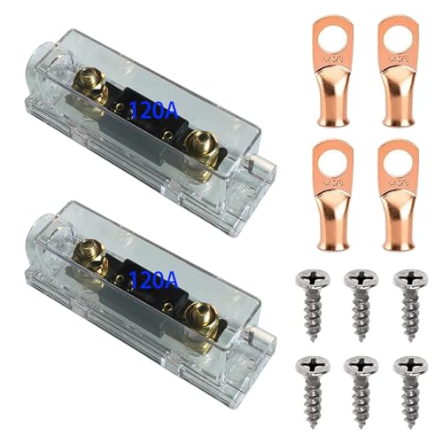 GTIWUNG 2 Stücke 120A ANL Sicherungshalter Auto kfz Sicherung Audio Stereo ANL Fuse 120A ANL-Sicherungen + 4 Stücke Kupferringkleme 3/8", für Audio- und Videosysteme von GTIWUNG