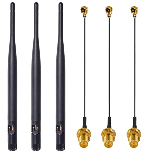 GTIWUNG 3 Stück WLAN Antenne, 2.4G/5.8G Dualband WiFi Antenne, RP-SMA Stecker Antenne 20CM + 3 Stück 15 cm IPEX zu RP-SMA Weiblich Pigtail WiFi Kabel von GTIWUNG