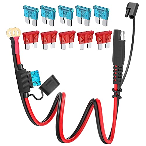 GTIWUNG 3.3FT 100CM 10AWG SAE Anschluss Kabel Ring-Anschlusskabelbaum SAE Kabel Verlängerung mit 10A/15A Sicherung Batterieladekabel für Auto Batterieladung von GTIWUNG