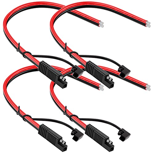 GTIWUNG 4 Stück SAE Anschlusskabel 12AWG, SAE Verlängerungskabel, SAE Stecker, 2 Pin Einzelstecker Schnellkupplung Trennstecker SAE Auto Verlängerungskabel für Motorräder, Autos, Traktoren von GTIWUNG