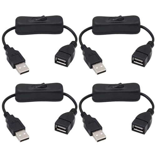 GTIWUNG 4 Stück USB Kabel mit Ein/Aus Schalter, USB Stecker auf Buchse Verlängerungskabel 35cm Schwarz für LED Schreibtischlampe LED Streifen von GTIWUNG